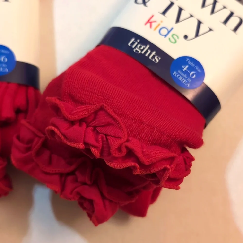 Crown & Ivy Footless Tights. Red. Ruffle Bottom. Set Of 3. Size 4-6